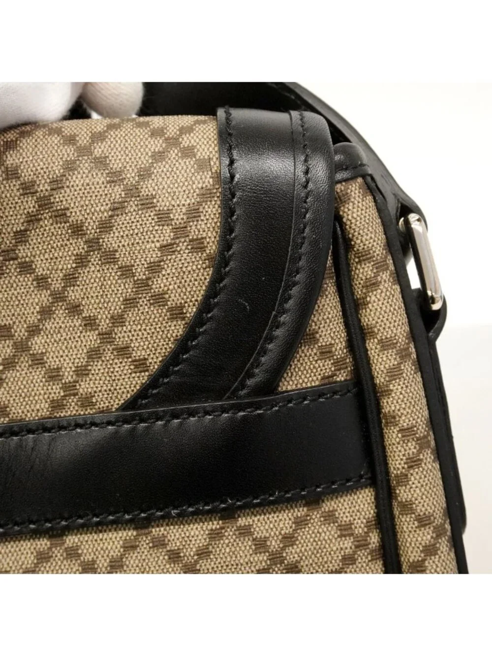 Gucci Shoulder Bag Diamante Beige Black Silver